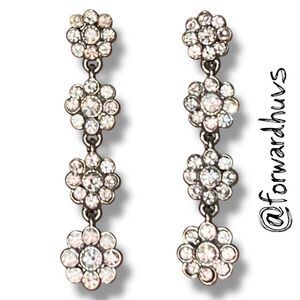 Monet Silver-Toned Cascading Floral Dangle Earrings – Clear Rhinestones